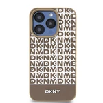 Zadní kryt DKNY PU Leather Repeat Pattern Bottom Stripe MagSafe pro Apple iPhone 15 Pro, hnědá