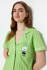 Trendyol Green Striped Animal Printed Shirt-Pants and Knitted Pajamas Set