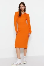 Trendyol Orange Midi Knitwear Polo Neck Sukienka