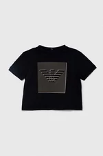 Detské bavlnené tričko Emporio Armani čierna farba, s potlačou