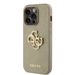 Zadní kryt Guess PU Perforated 4G Glitter Metal Logo pro Apple iPhone 15 Pro, zlatá