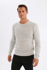 DEFACTO Men's Grey Standard Fit Regular Cut Crew Neck Textured Basic Knitwear Sweater