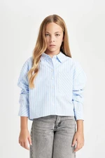 DEFACTO Girls Crop Cotton Long Sleeve Pocket Shirt