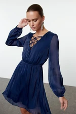 Trendyol Navy Blue A-Line Glittery Lined Chiffon Woven Dress