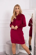 Velour dress with a hood in maroon color