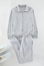 Trendyol Gray Melange Regular Cut Zippered Basic Tracksuit Set