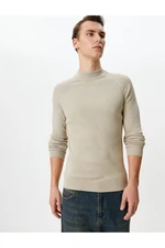 Koton Slim Fit Sweater Knitwear High Neck Raglan Sleeve Textured