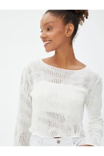 Koton Crop Knitwear T-Shirt Long Sleeve Openwork Crew Neck