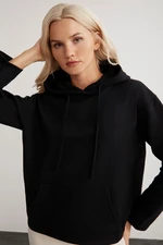 GRIMELANGE Gayle Women's Hooded Fleece Relaxed Fit Basic Black Sweatshirt