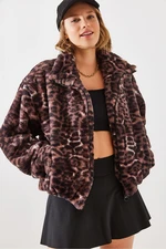 Bianco Lucci Women's Leopard Pattern Faux Für Coat 2426