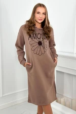 Long insulated dress with mocca embroidery