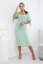 Women's dress gathered at the back with tied sleeves - mint