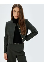 Koton Crop Blazer Jacket Collarless Gold Button Detail