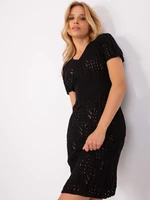 Black openwork knitted dress with braids