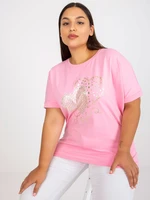 Pink cotton t-shirt with a larger size of loose fit