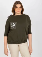 Plus size khaki blouse with appliqué and tie