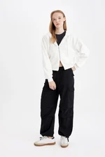 DEFACTO Cool Parachute Waist Elastic Pocket Basic Plain Poplin Black Trousers