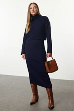 Trendyol Navy Blue Midi Knitted Sweater-Dress Set