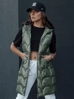 Women's quilted vest with hood long CHARMVEST green Dstreet