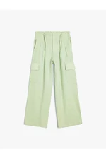 Koton Linen Trousers Wide Leg Cargo Pocket Elastic Waist