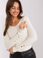 Ecru ribbed classic sweater with neckline