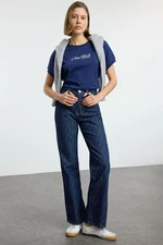 Trendyol Blue Heart Jacquard High Waist Jeans