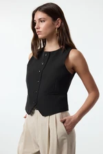 Trendyol Black Fitted Crop Woven Vest