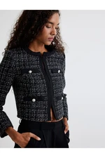 Koton Tweed Jacket Round Collar Pocket Thin Button Detail Loose Fit