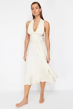 Trendyol Bridal Ecru Belted Maxi Knitted Tie Beach Dress