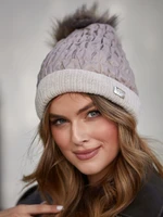 Winter hat made of nylon with a pompom, beige