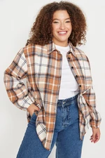 Trendyol Curve Oversized Brown Checkered Woven Shirt