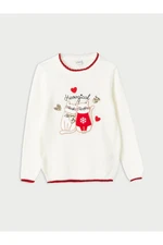 LC Waikiki Girls' Crew Neck Embroidery Long Sleeve Knitwear Sweater