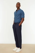 Trendyol Navy Blue Men's Tapered Elastic Waist Linen Look Trousers