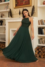 Carmen Emerald Sequined Long Evening Dress with Sequins