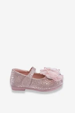 Children's ballerinas with bow and velcro glitter Silver-pink Elisa