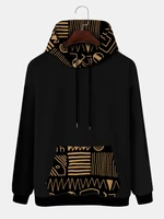 Mens Ethnic Printed Kangaroo Pocket Long Sleeve Hooded Sweatshirts