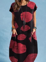 Cotton Print Pocket Short Sleeve Casual Dress