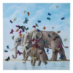 KARE DESIGN Obraz s ručnými ťahmi Elefants with Butterflys 120×120 cm