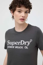 Bavlnené tričko Superdry dámske, šedá farba