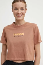 Bavlnené tričko Hummel dámsky, hnedá farba