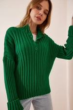 Happiness İstanbul Women's Green Turtleneck Corduroy Knitwear Sweater