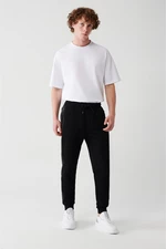 Avva Men's Black Laced Leg Elastic Cotton Breathable Standartfit Regular Fit Jogger Sweatpants
