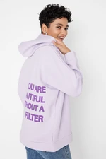 Trendyol Lilac Thick Fleece Interior Printed On the Back Oversized/Cromatic Knitted Sweatshirt