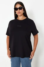 Trendyol Curve Black Crew Neck Printed Plus Size Knitted Tshirt