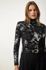 Happiness İstanbul Women's Black Gathered Shimmer Sandy Blouse