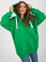 Green oversize basic zipper sweatshirt