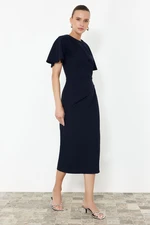 Trendyol Navy Blue Straight Cut Gathered Midi Woven Dress