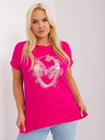 Fuchsia Women's Blouse Plus Size with Short Sleeves