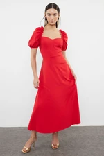 Trendyol Red A-Cut Balloon Sleeve Detailed Woven Elegant Evening Dress