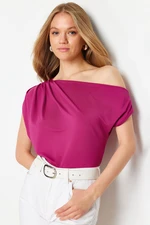 Trendyol Fuchsia Regular/Normal Fit Asymmetric Collar Zero Sleeve Flexible Knitted Blouse